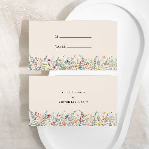 Tarjeta De Mesa Flor silvestre simple Fern Beige Boda Flat