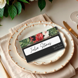 Tarjeta De Mesa Flor tropical y hojas boda oscuro