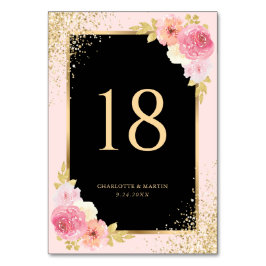 Tarjeta De Mesa Flora acuarela color de oro rosado negro Rubor