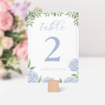 Tarjeta De Mesa Flora de acuarela de hidrangea azul personalizada<br><div class="desc">Esta hermosa tarjeta floral de número de mesa tiene flores de hidrangea azul acuarela y tu texto personalizado a ambos lados de la tarjeta. Utilice la plantilla para rellenar su información. La función "Personalizar más adelante" se puede utilizar para cambiar el tipo de letra (tamaño, estilo, color), añadir más líneas...</div>