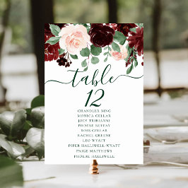 Tarjeta De Mesa Floraciones rusas | Nombres de invitados rojos de 