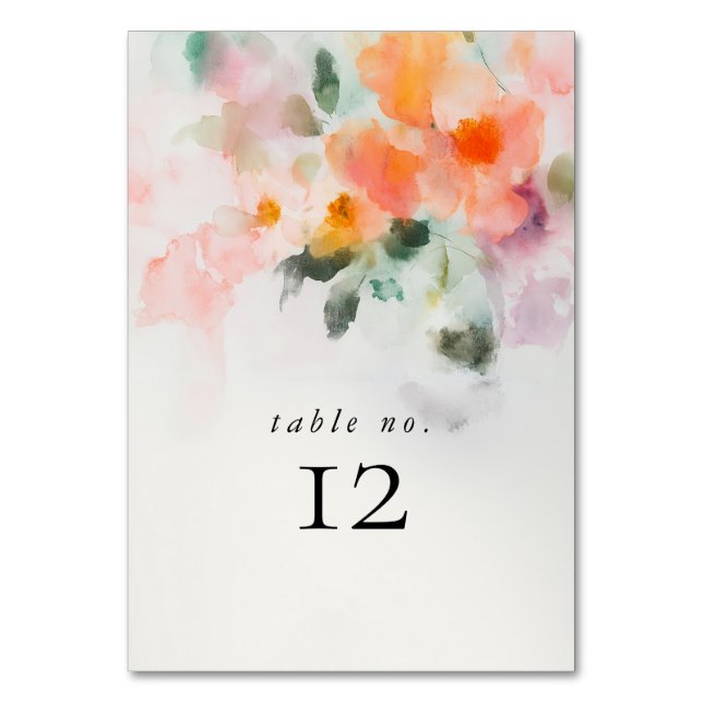 Tarjeta De Mesa Floral acuarela Elegante Romántico Boda de verano (Anverso)