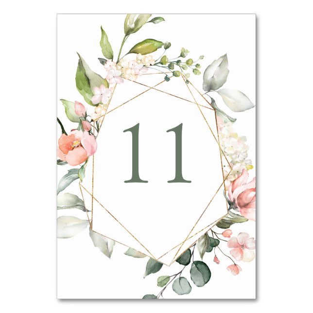 Tarjeta De Mesa Floral acuarela, follaje Número de tabla (Anverso)