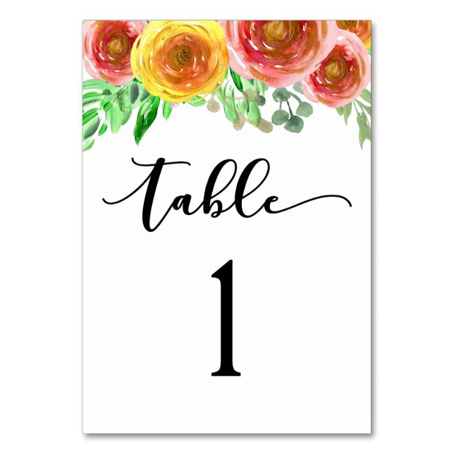 Tarjeta De Mesa Floral acuarela Número de la mesa de recepción de  (Reverso)