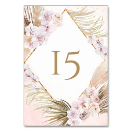 Tarjeta De Mesa Floral Acuarela Rosa y Dorado Exuberante