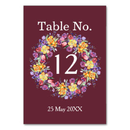 Tarjeta De Mesa Floral acuarela Wreath Burgung número de tabla