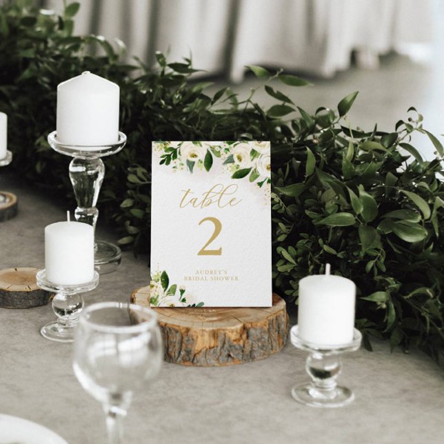Tarjeta De Mesa Floral acuática blanca y dorada personalizada (Subido por el creador)