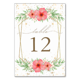 Tarjeta De Mesa Floral acuática Boho rosa y marfil verde