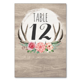 Tarjeta De Mesa Floral Antlers Boda Rustic Wood personalizada