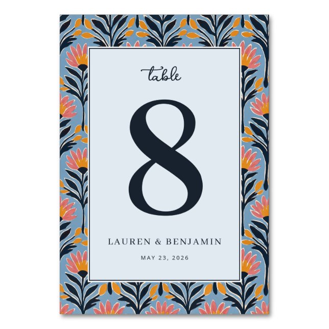 Tarjeta De Mesa Floral Azul Alegre (Anverso)