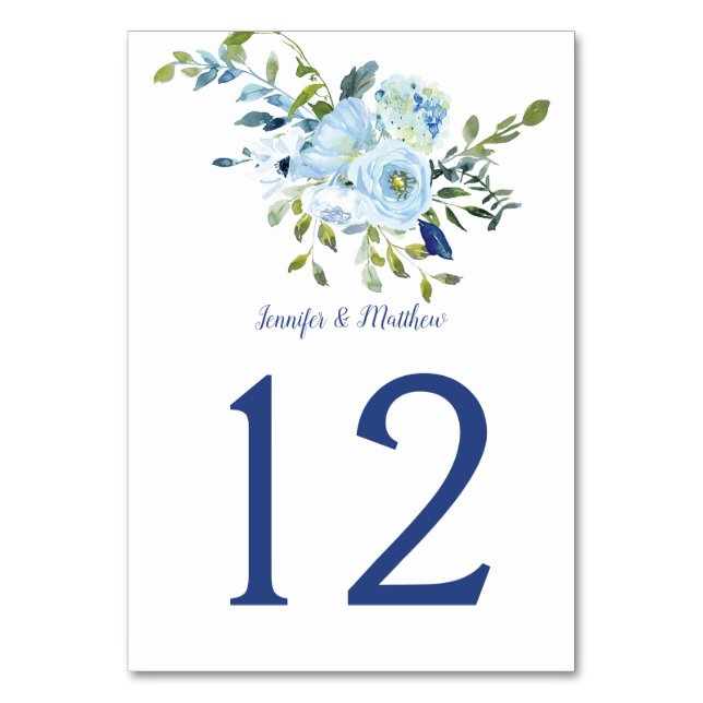 Tarjeta De Mesa Floral azul claro y acuarela marina | (Anverso)