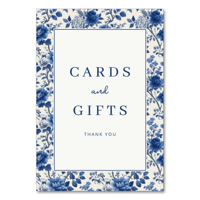 Tarjeta De Mesa Floral Azul Elegante (Anverso)