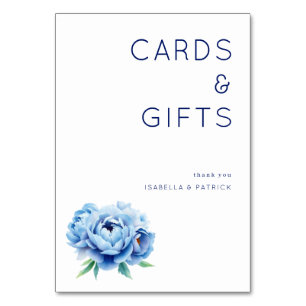 Tarjeta De Mesa Floral Azul Elegante