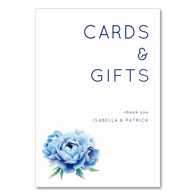 Tarjeta De Mesa Floral Azul Elegante (Anverso)