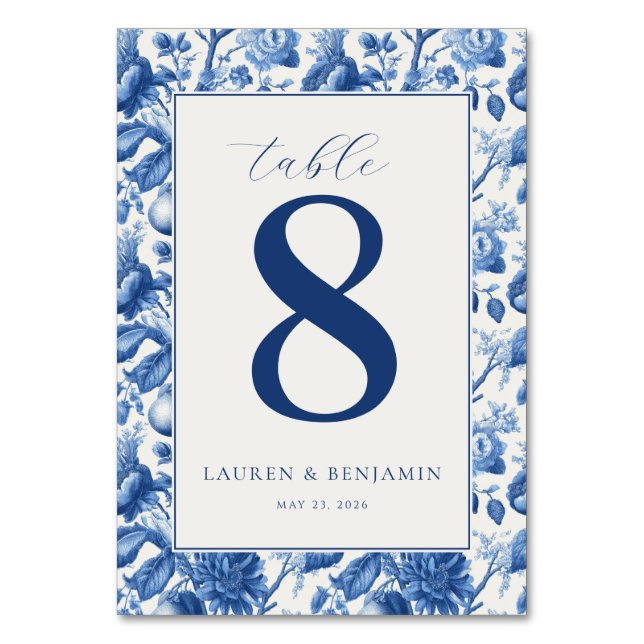 Tarjeta De Mesa Floral Azul Elegante (Anverso)