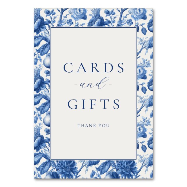 Tarjeta De Mesa Floral Azul Elegante (Anverso)