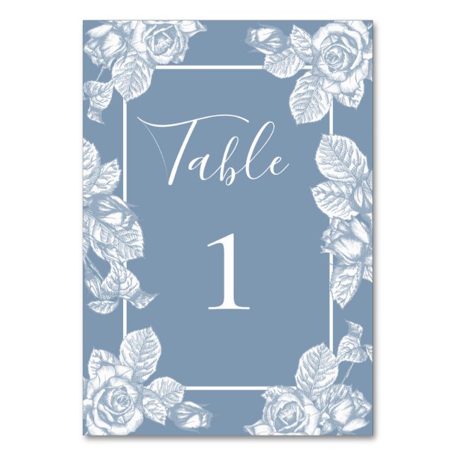 Tarjeta De Mesa Floral Azul Polvo (Anverso)