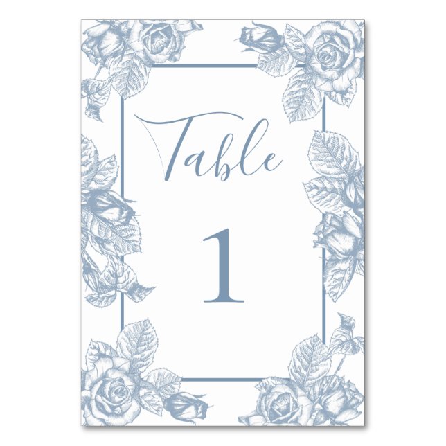 Tarjeta De Mesa Floral Azul Polvo (Anverso)