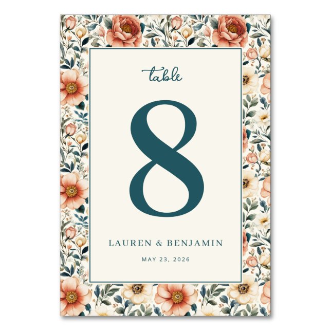 Tarjeta De Mesa Floral Azul Romántico (Anverso)