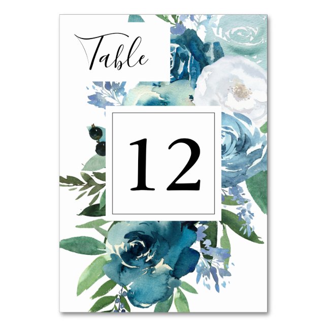 Tarjeta De Mesa Floral azul turbio 2 VS 2 (Anverso)