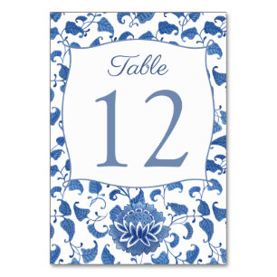 Tarjeta De Mesa Floral Azul Y Blanca China Impresión Ducha De Boda