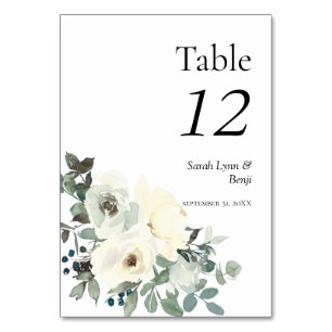 Tarjeta De Mesa Floral azul y blanca turbia - blanco