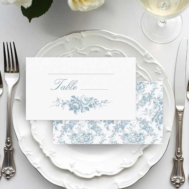 Tarjeta De Mesa Floral azul y blanco clásico elegante (Subido por el creador)