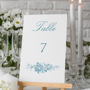 Tarjeta De Mesa Floral azul y blanco clásico elegante