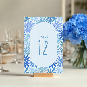Tarjeta De Mesa Floral azul y retro Verde azulado Groovy Baby Show