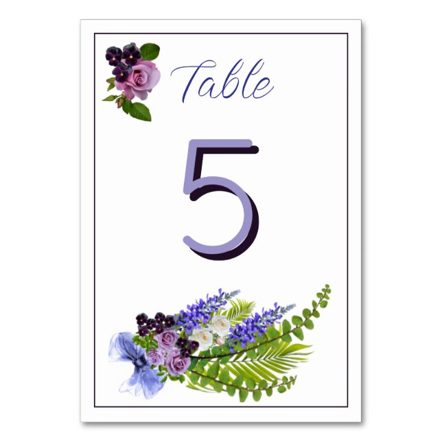 Tarjeta De Mesa Floral azul y violeta (Anverso)
