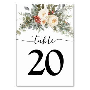 Tarjeta De Mesa Floral Blanca de Invierno para Boda con Verdor
