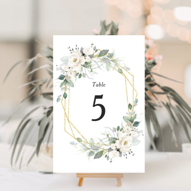 Tarjeta De Mesa Floral blanca geométrica dorada de boda número de  (Subido por el creador)