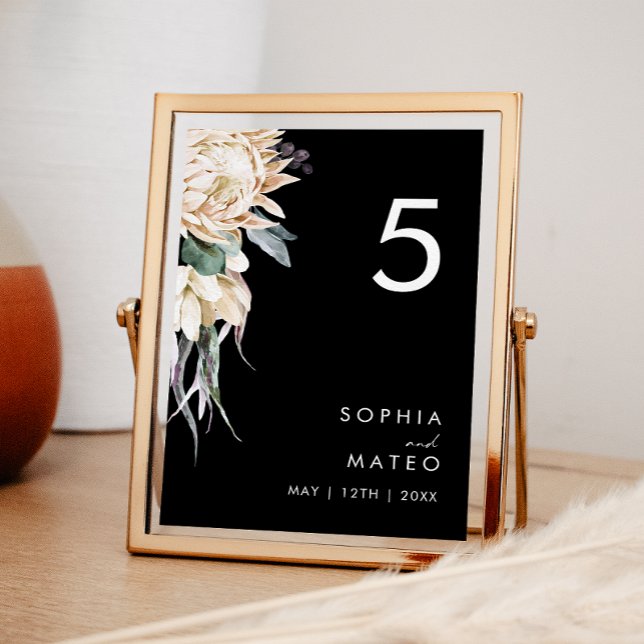 Tarjeta De Mesa Floral blanca | Número de tabla negra (Subido por el creador)