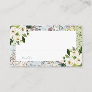 Tarjeta De Mesa Floral Blue and Green Map Tema de viaje