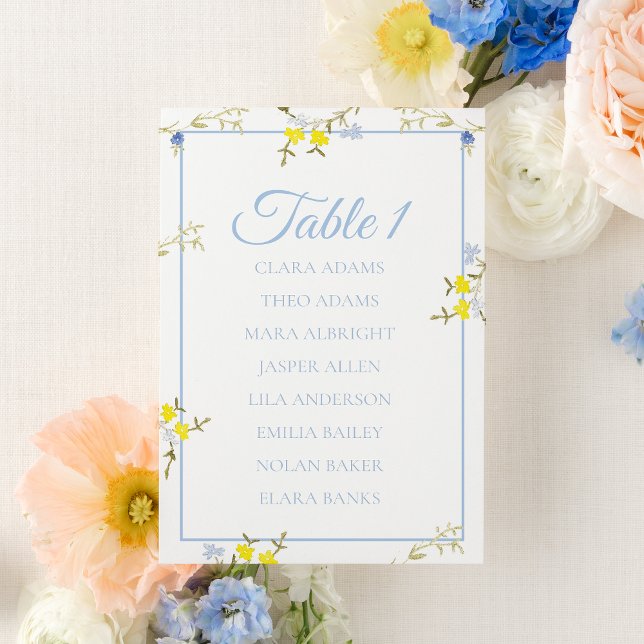 Tarjeta De Mesa Floral Blue & Yellow Wedding Seating Chart Card (Subido por el creador)