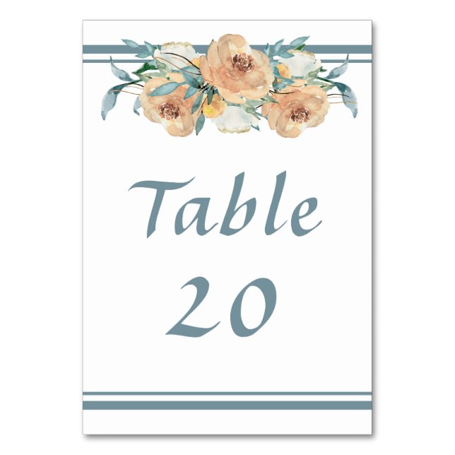 Tarjeta De Mesa Floral Boda de verano azul verde (Anverso)