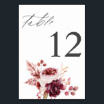 Tarjeta De Mesa Floral borgoña y rosa 8A Número de tabla<br><div class="desc">Vestir las mesas de su boda o fiesta con su tarjeta de número de mesa floral de Borgoña y rosa.</div>