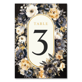 Tarjeta de mesa floral botánica en negro, blanco y