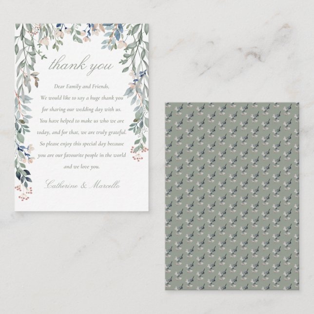 Tarjeta De Mesa Floral Cascade Sage Green Boda Gracias (Anverso / Reverso)