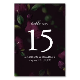 Tarjeta De Mesa Floral Ciruela Oscura | Boda Personalizada