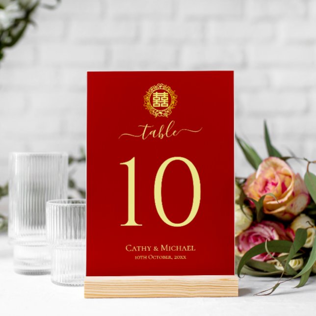 Tarjeta De Mesa Floral corona roja doble felicidad boda chino (Subido por el creador)