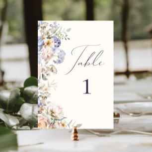 Tarjeta De Mesa Floral crema azul turbia