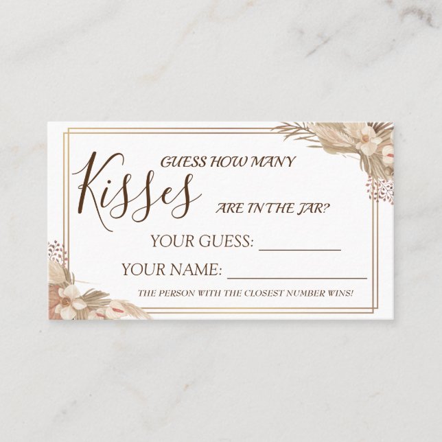 Tarjeta De Mesa Floral Cuántos besos juego de cartas Bridal Shower (Anverso)