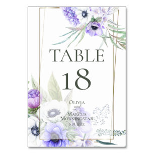 Tarjeta de mesa Floral de anémona violeta de col