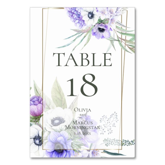 Tarjeta de mesa | Floral de anémona violeta de col (Anverso)