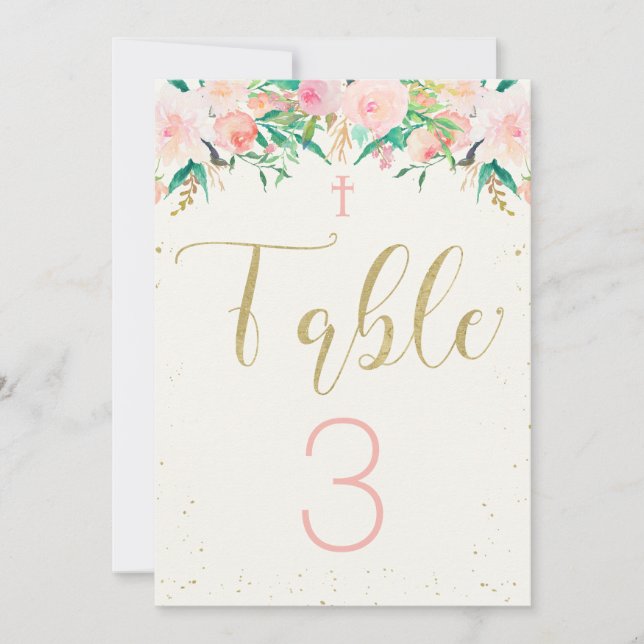 Tarjeta de mesa floral de bautismo (Anverso)