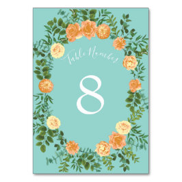Tarjeta De Mesa Floral de Bodas Verde azulados de Peach Aqua