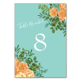 Tarjeta De Mesa Floral de Bodas Verde azulados de Peach Aqua