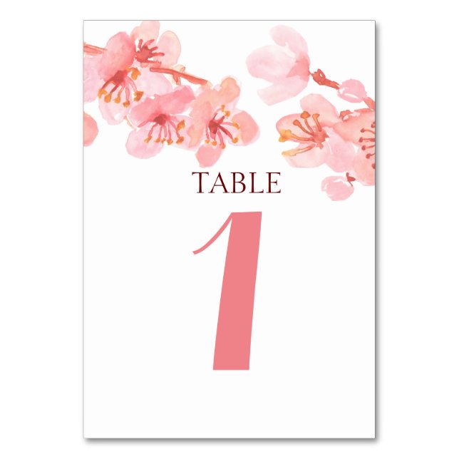 Tarjeta De Mesa Floral de cerezo rosa boda número de tabla (Anverso)