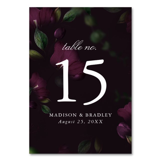 Tarjeta De Mesa Floral de ciruelas oscuras | Boda personalizado (Anverso)